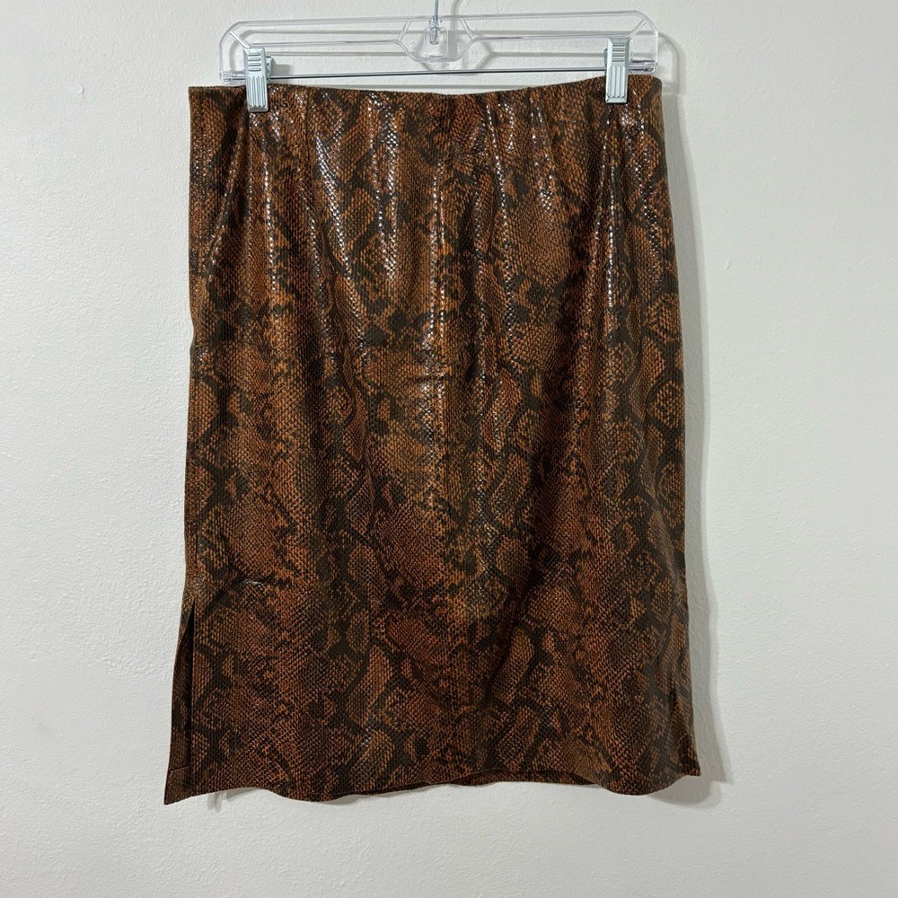 Blank NYC Faux Leather Snakeskin Pencil Skirt Brown Black 31 Large Midi Mob Wife